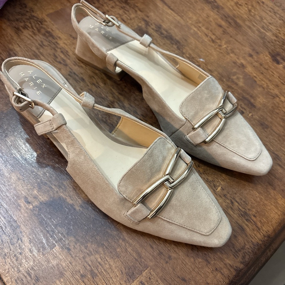 Alex Marie Beige Suede Slingback Loafers